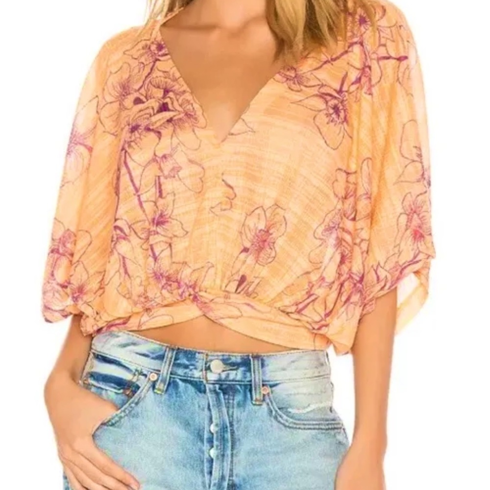 NWOT FREE PEOPLE Coral Floral Top Sz L